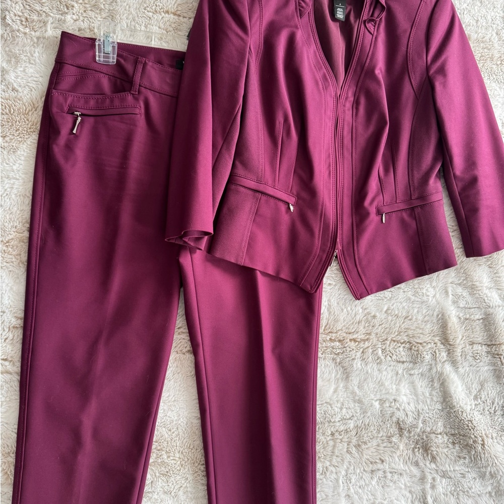White House Black Market Women's Wine Zip-Front Pantsuit